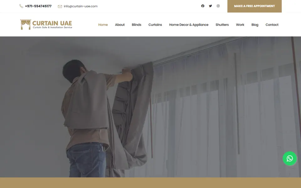 Screenshot of the Curtain UAE homepage